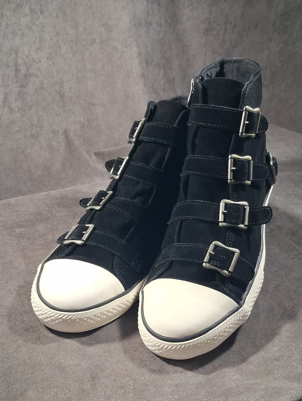 Vintage Y2K Ash Vincent Black Suede Multi-Buckle + Zip Sneakers NWOT EU 46 US 13